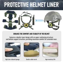 Premium Tactical Helmet Padding Kit - with Adjustable Suspension System Chin Strap and Memory for Pads - Compatible with Team Wendy, ACH, and Fast Helmets, Ideal for Army Use Accessories (Army Green)