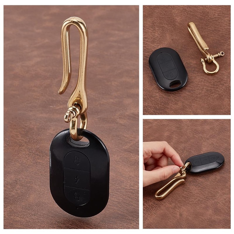 PH PandaHall Fish Hook Keychain, Brass Key Ring Golden Solid