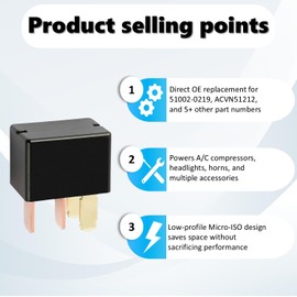 ACVN51212 Automotive Power Relay 12V 20A 4 Pins Headlights Magnetic Clutches, Radiator Fans, Starter Relays