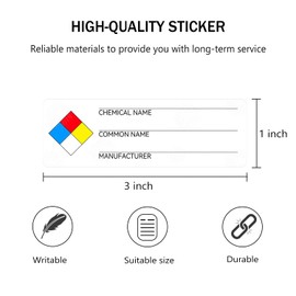 SDS Stickers/MSDS Stickers for Chemical Safety Data 1x3 Inch-Common Chemical Identifier HMIG Write in Labels GHS Secondary Container Labels 250pcs