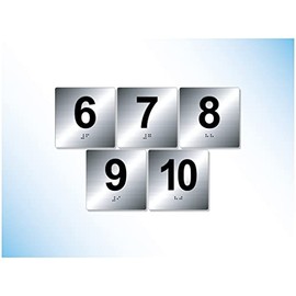 The Sign Studio – 4” x 4” – Exam Room Numbers 6-10 - Braille/Tactile Identification Signs Used for Exam Rooms and Offices – (Brushed Silver/Black)