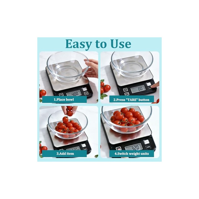 Digital Food Scale 11lb/5kg, Waterproof Kitchen Scale, Tare Function and