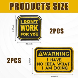 4 Pcs Patches for Backpacks, Warning I Have NO IDEA What I AM Doing, I Don't Work for You Patch Morale Funny Tactical Dog Harness with Backpack for Caps Backpacks Vest Harness Military Uniforms