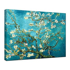 Wieco Art Giclee Canvas Prints Wall Art for Wall Decor by Van Gogh Paintings Almond Blossom Modern One Piece Stretched and Framed Abstract Flowers Artwork Home Office Decorations