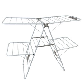 SONWIN Large Capacity Double Drying Rack, Folding Rustproof Drying Rack with Non-Slip Clips and Drainage Shoe Rack, Height Adjustable, Airy and Quick Drying, Suitable for Balcony and Outdoor Use