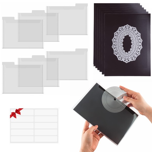 6 Double Sided Strong Magnetic Sheets 0.8mm Thick with 6 Clear Plastic Envelopes Set for Metal Stencils to Store and Organize Scrapbooking Craft Supplies