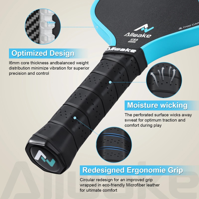Allwake Pickleball Paddle T700 Raw Carbon Fiber Pickleball Paddle, Increased