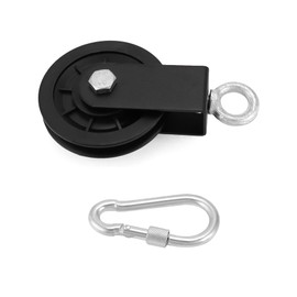 QWORK 3.54" Pulley Block with Hanging Strap Carabiner, 2 Sets Gym Cable Pulley System Fit for 5MM, 6MM and 8 MM Plastic-Coated Steel Wire Rope, for Gym Equipment, Lift Cable Machine