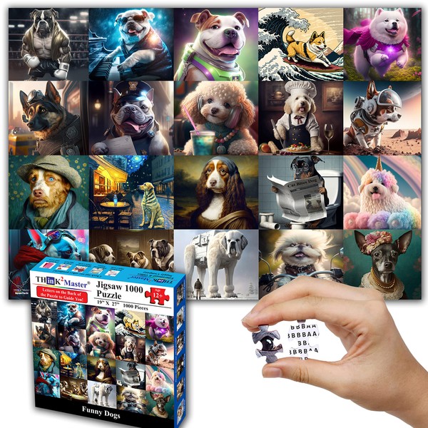 Think2Master Funny Dogs 1000 Pieces Jigsaw Puzzle Featuring heartwarming Puppies and Dogs. Fun for Teens, Seniors & Families. Great Gift for Kids Ages 13+ Size: 26.8” x 18.9