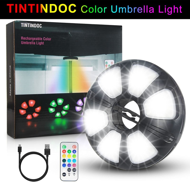 TINTINDOC Color Umbrella Light with Remote, Outdoor/Patio Umbrella Light, Rechargeable/AA