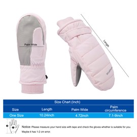 Bototack Winter Ski Mittens for Women, Waterproof Touch Screen Snow Gloves with Fleece, Anti Slip Warm Windproof Snowboard Gloves for Skiing Hiking Cycling (Pink)
