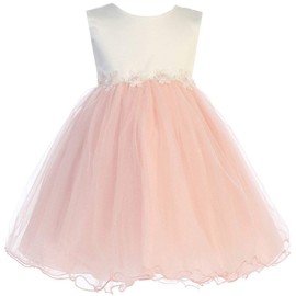 Blush Baby Girls Tulle Dress Christening Baptism Party Formal Flower Girl Dresses 6-12 Months