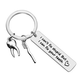 Dentist Keychain Funny Dental Hygienist Gift I Can't Fix Stupid But I Can Fix Your Teeth Gift Future New Dentist Keychain Gift Dentist Retirement Graduation Birthday Gift for Men Women
