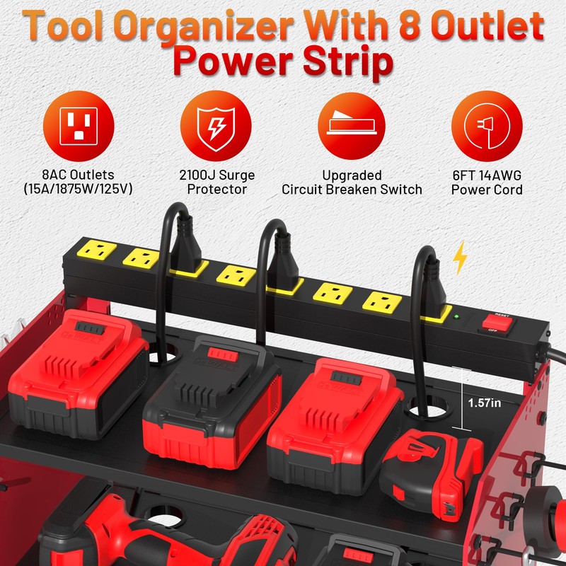 CFMASTER Power Tool Organizer Wall Mount wtih Charging Station,4 Drill