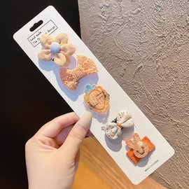 eipatu Hair Clips, Baby Hair Clips, Hair Ornaments, Kids, Girls, Ribbon, Side Clips, Flowers, Fruits, Bangs Clips, Hair Accessories, Cute, Set of 5 (I)