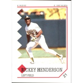 1992 Panini Sticker #21 Rickey Henderson with George Brett Guessing Game on back