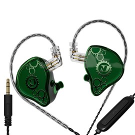 FEDAI ND Venus in Ear Monitor Headphones, 10mm Double Magnetic Dynamic Driver IEM Earphones, HiFi Wired Gaming Earbuds, 2 Pin Detachable Cable (with Mic, Green, 3.5mm Plug)