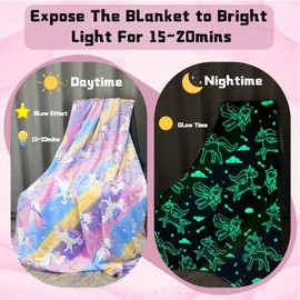Glow in The Dark Throw Blanket,Unicorn Throw Blanket Soft Flannel Fleece Blanket,All Season Blanket Couch Sofa Nap Blanket for Kids Girls Boys Adults Gifts (Unicorn A, 130 x 150 cm)