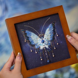 Craftreasure Embroidery Kit for Adults, Butterfly Needle Point Kits Adults Beginner Include Embroidery Beads Threads for Craft Lover Hand Stitch with Embroidery Skill Technique（Blue-Intermediate）