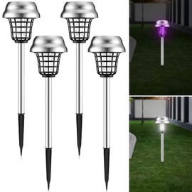 Qualirey 4 Pcs Solar Bug Zapper Outdoor Waterproof Solar Mosquito Zapper Outdoor Solar Powered Mosquito Killer Lamp Mosquito Repellent Lamp for Patio Yard Garden Insect (Purple Light, White Light)