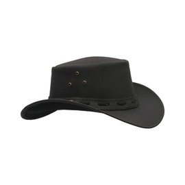 WALKER AND HAWKES - Leather Cowhide Outback Waterproof Hat - Black - Medium (58cm)