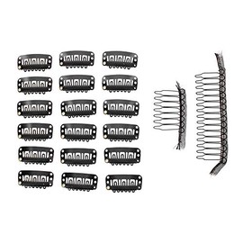 Milano Collection 20PC Value Clips & Combs Bundle: 18 PC Pack of Medium Size Snap Clip-ins and 2 Pack of Combs for Hair Extensions and Wigs - Black