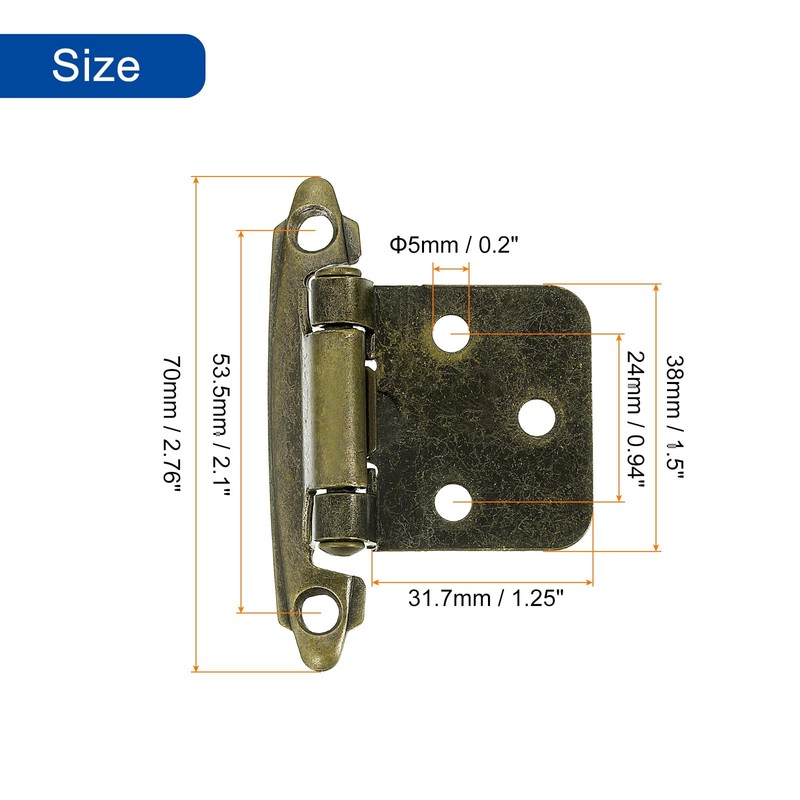 sourcing map Cabinet Kitchen Inset Hinges, 6Pcs 1/2" Overlay Semi-Concealed