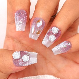 Sethexy Purple Handmade False Nail Medium Coffin Fake Nails Acrylic False Nail with Design Salon Matte Durable Press on Nails for Women and Girls 10PCS(P)