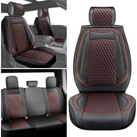 Seat Cover Full Set Compatible with Toyota Tacoma TRD Sport 2009 to 2024 Off Road TRD Pro Limited SR SR5 Package Access Double Extended Cab Pickup Truck Custom Leather Seat Cover(5 Pcs,Black red)
