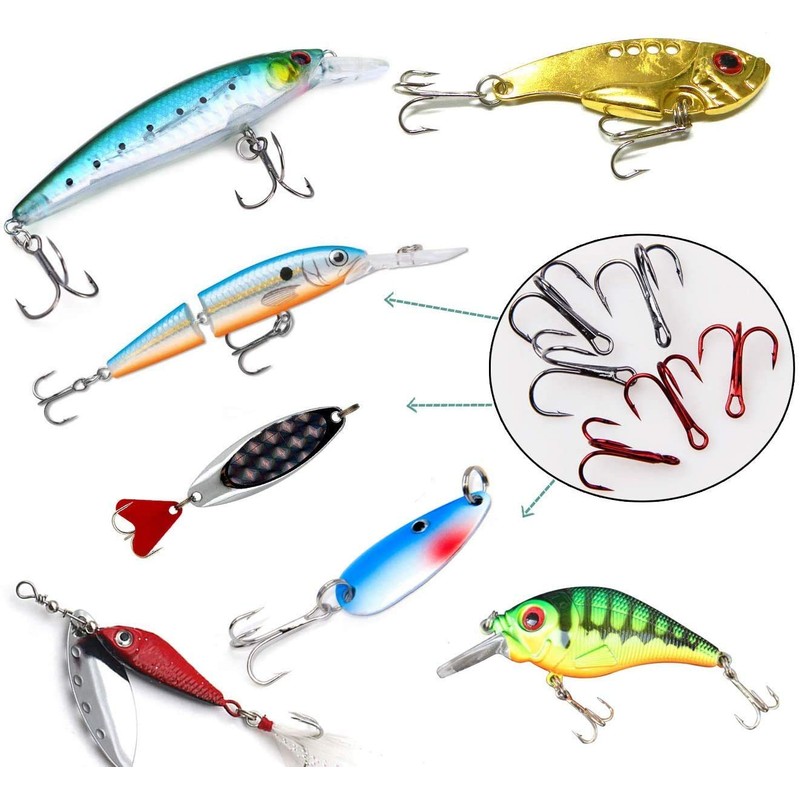 JSHANMEI 130pcs Fishing Treble Hooks Kit High Carbon Steel Strong