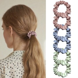 PUSCOBSY Satin Scrunchies Haargummi Damen, Elastische Scrunchie ohne Haarbruch, Klein Haargummis für Dickes Haar Dünnes Haar, 6 Stück Rosa Blau Grün