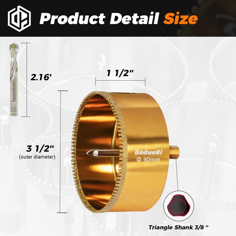 DaduoRi 3 1/2" Serrated Diamond Hole Saw with 2Pcs Removable