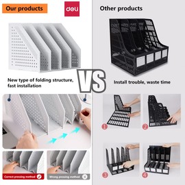 Sivelike A4 File Holder Folding Bookshelf,1 Year Warranty,4 Vertical Compartments magazine file holder,Desk Organizer Document Folder for Office Organization and Storage (Dark gray)