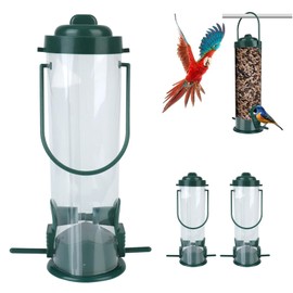 Pack of 2 Compact Bird Feeder Columns with Landing Poles, Bird Feeder, Green Bird Feeder for Hanging, 2 Connections, for Seeds, Feeders in Garden, Patio, Balcony