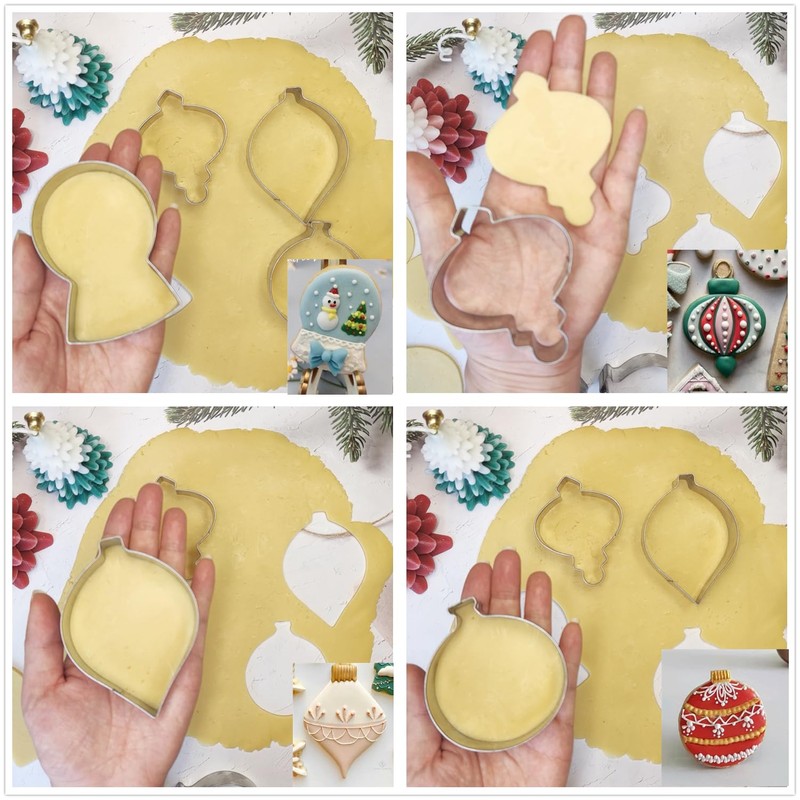 Christmas Ornaments Cookie Cutters, 4PCS Stainless Steel Snow Globe,Round Ornament,Teardrop