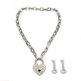 Succuba Padlock Necklace Chain Collar Choker with Two Keys and Box for Women, Men and Pet (M, 18)