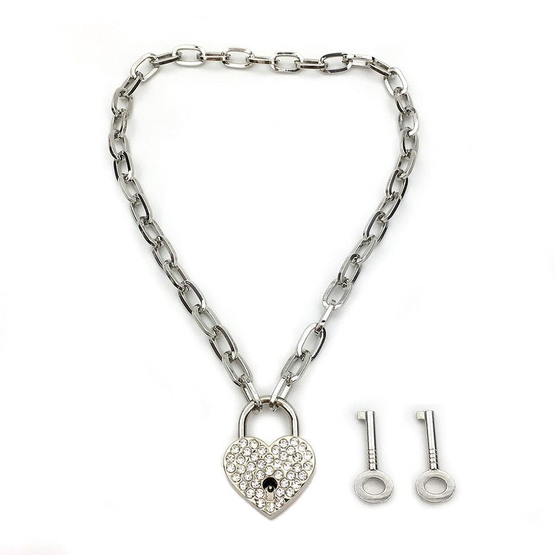 Succuba Padlock Necklace Chain Collar Choker with Two Keys and
