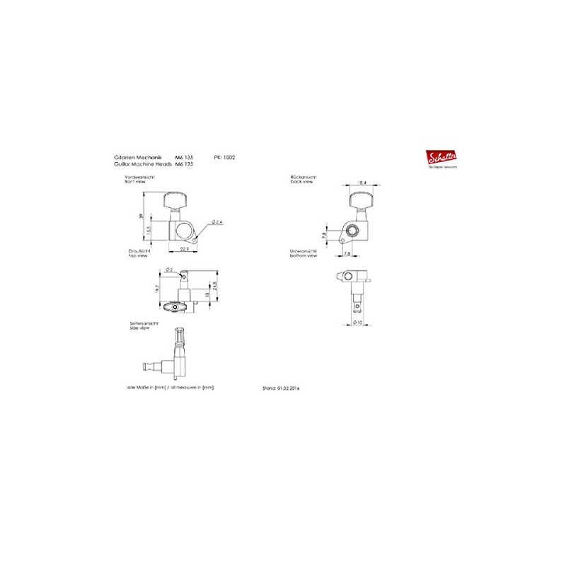 Schaller M6-135 6l SMB SL Machine Head Set, chrome