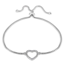 Hoops & Loops - Pulsera Ajustable de Plata de Ley con circonita cúbica y corazón Abierto
