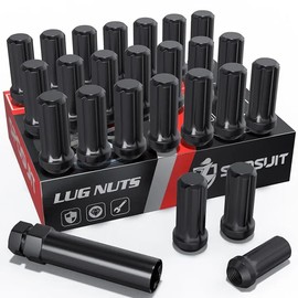 Sposuit M14x1.5 Spline Lug Nuts - Replacement for 1988-2024 GMC Sierra 1500, 2006-2024 Acadia, 2015-2024 Canyon, 2000-2024 Yokon - Closed End Black Lug Nut with Socket(24 Pcs)