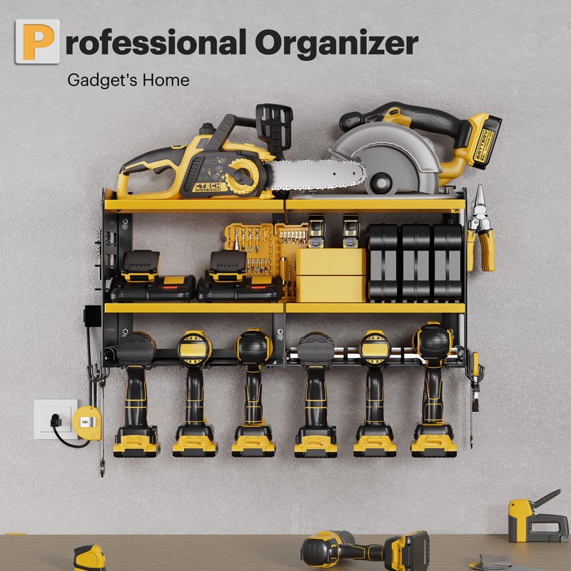 Spampur Large Power Tool Organizer Wall Mount with Charging Station,