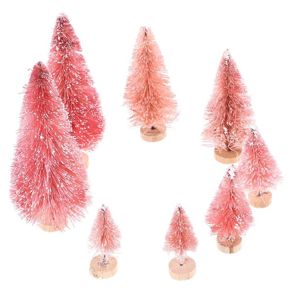 TOYANDONA 8pcs Bottle Brush Christmas Trees Pink Mini Christmas Trees