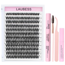 Lash Extension Kit LAUBESS Cluster Lashes DIY Eyelash Extension Kit Individual Lashes with Bond and Seal Lash Remover Tweezers Brush Lash Clusters (Set 40D-0.07D-8-14Mix)