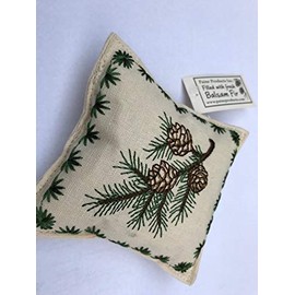 Paine's Balsam FIR Pillow 4" x4 Embroidered PINECONES & Pine Needles Pine Sachet