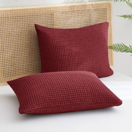 PHF Ultra Soft Waffle Weave Pillowcases King Size 20" x 36" 2 Pack, No Insert, Breathable Skin-Friendly Pillow Shams, Decorative Waffle Weave Pillow Case Covers, Wine Red