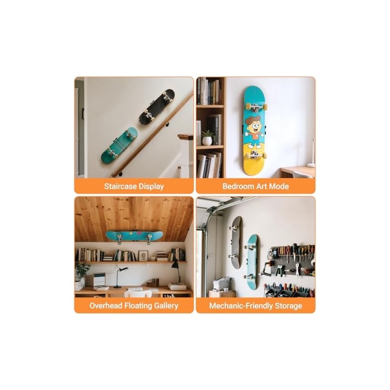 DYAUS 360° Rotating Skateboard Wall Mount, Extending Skateboard Wall Hanger,