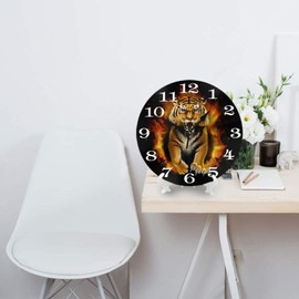 Abucaky Roar Tiger Wall Clock Battery Operated Silent Round Clock Animal Wall Decor for Home, Office, School 9.8 Inch