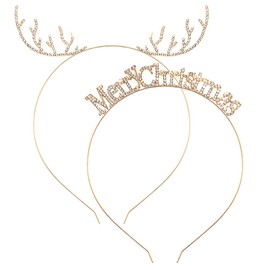Christmas Headbands Set Cute Reindeer Antler Hairbands Sparkly Crystal Merry Christmas Headpiece Accessories for Women Party