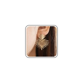 Inilbran Punk Exaggerated Leaf Drop Earrings Gold Palm Leaf Dangle Earrings Vintage Leaf Earrings Large Leaf Studs Earrings Jewelry for Women and Girls
