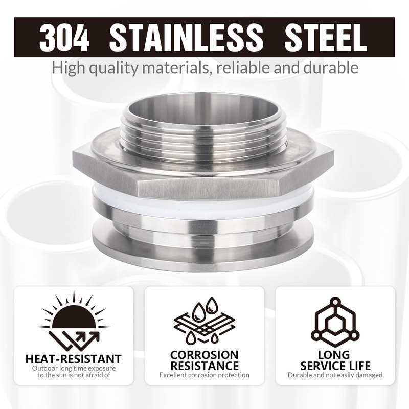 Worldwhere 1.5" Tri Clamp Bulkhead Compression Fittings,Stainless Steel 304 Homebrew